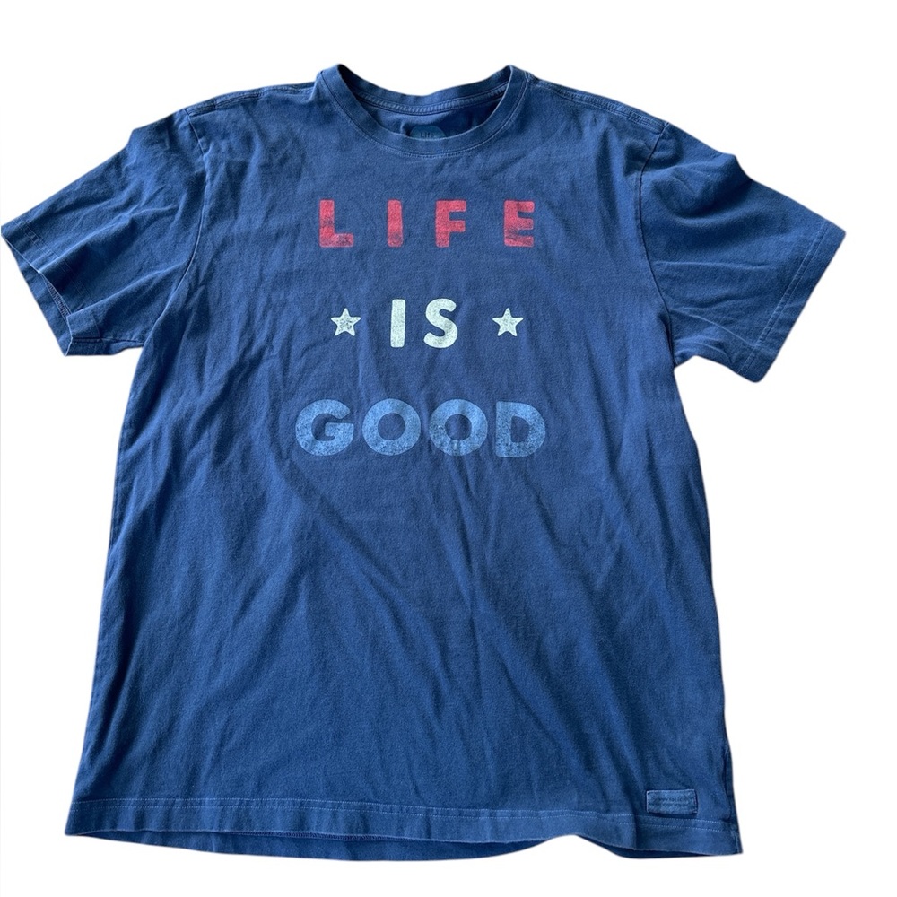 Men’s Large Life Is Good Red White Blue Crusher T-shirt EUC